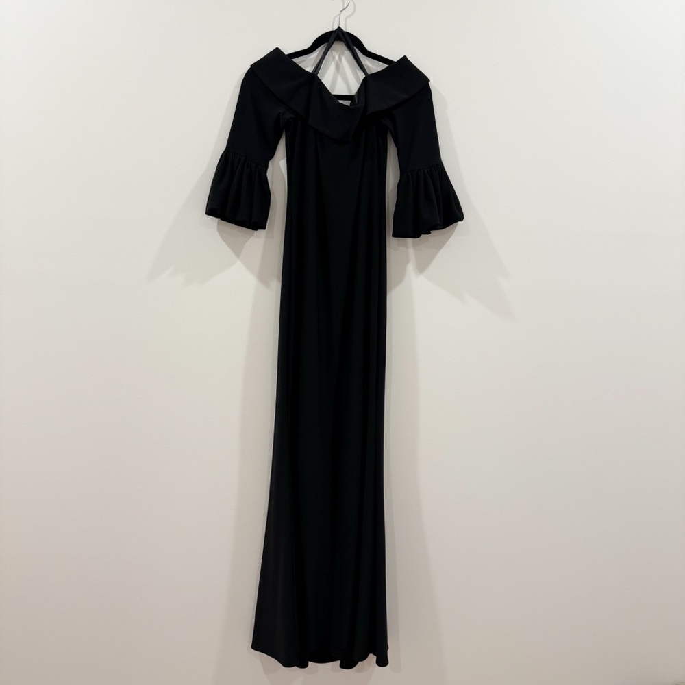 Off-Shoulder Bell Sleeve Jersey Evening Gown - Picture 5 of 13